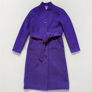 Avec Les Filles Women Sz XS Dark Purple Wool Blend Ling Coat Belted Button Up